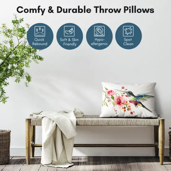 Americanflat Floral Throw Pillow with Premium Polyester - Hummingbird and Flowers {2}