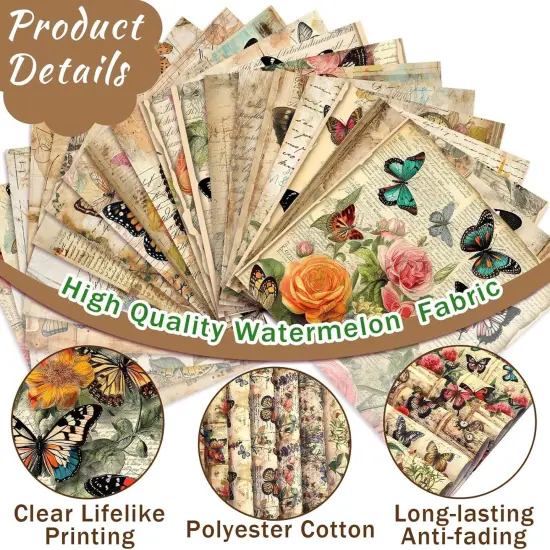 60 Pcs 10 x 10 Inch Vintage Butterfly Quilting Fabric Squares Summer Butterfly Fabric {3}