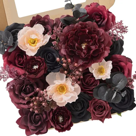 Artificial Burgundy Roses Black Flowers Bouquets(Dark Red) {1}