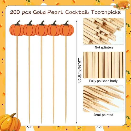 200 Pcs Fall Pumpkin Toppers Sticks {2}