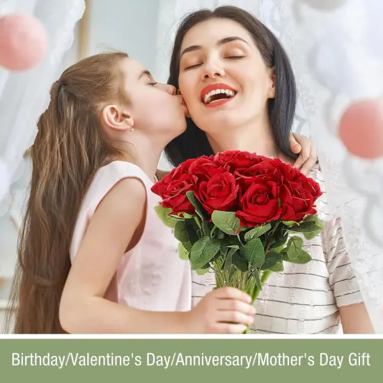 Bulk Real Touch Long Stem Silk Roses Bouquets Realistic Faux Flowers {3}