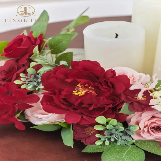 Burgundy Artificial Flowers Combo Box Set, Silk Dahlia Fake Roses with Stems {5}