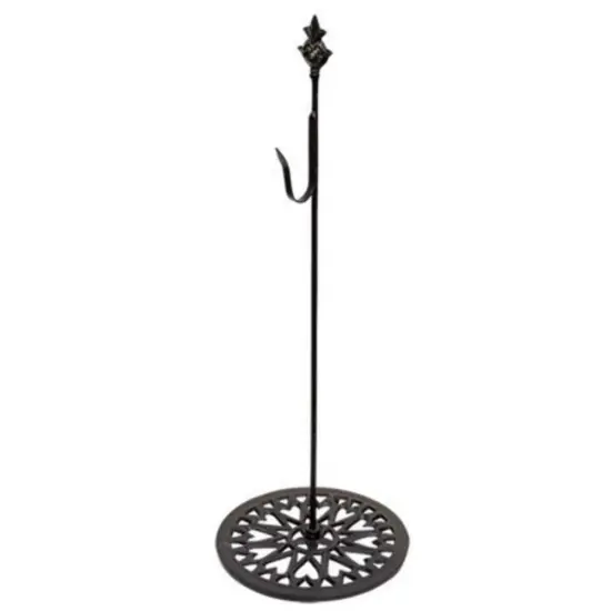 Black Metal Freestanding Wreath Stand with Decorative Finial and Hook {1}