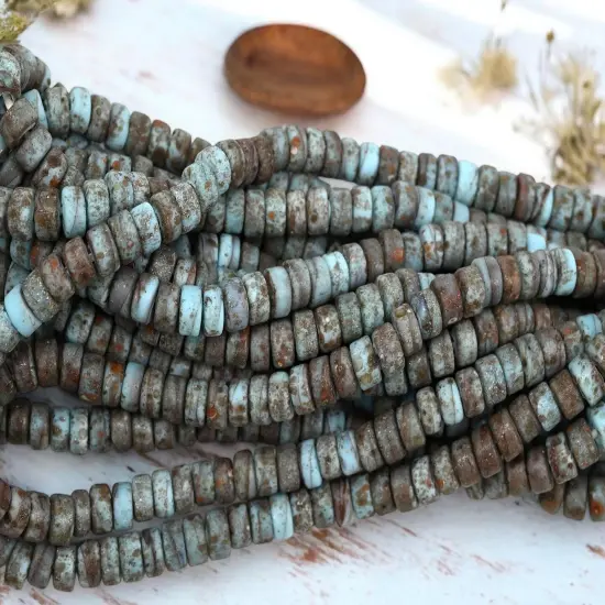 7x4mm Rustic Blue Turquoise Indonesian Heishi Beads (20" Strand) {4}