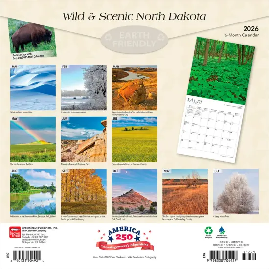 North Dakota Wild & Scenic | 2026 12 x 24 Inch (Hanging) Monthly Square Wall Calendar | Plastic-Free {2}