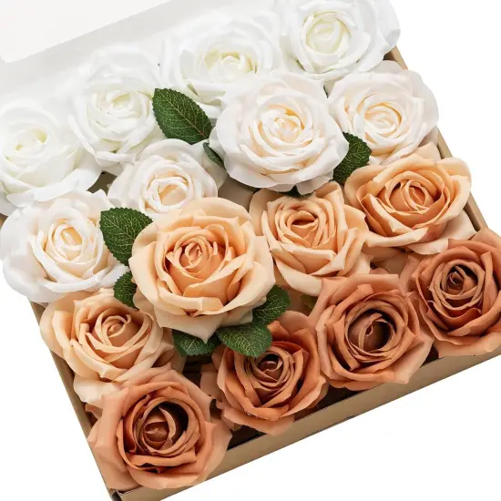 16pcs Artificial Flower Bouquet - Ivory & Cream & French Orange & Burnt Orange (3.5") {1}