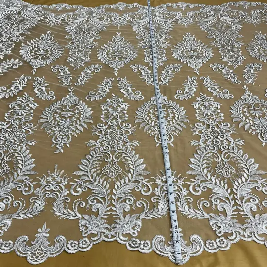 1 Yard Elegant Corded Bridal Lace Fabric Embroidered on 100% Polyester Net Mesh 52" Width Gold {6}
