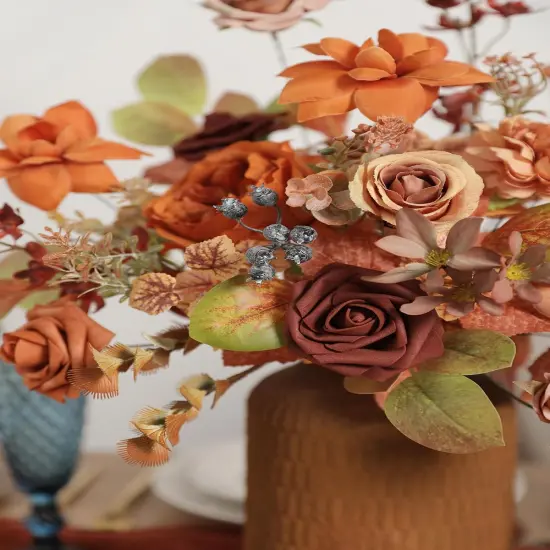 Burnt Orange Artificial Flowers Set {5}