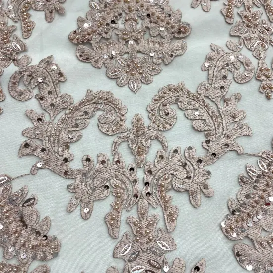 1 Yard Elegant Beaded Lace Fabric Embroidered on 100% Polyester Net Mesh for Special Occasions 56" Width Yam {4}
