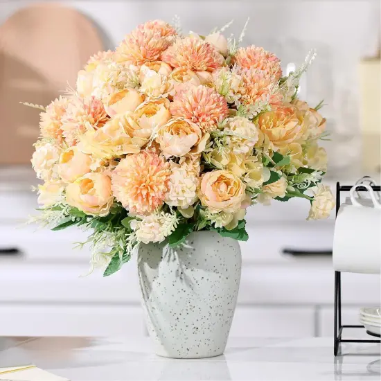 12 Bundles Peonies Artificial Flowers (Orange) {3}