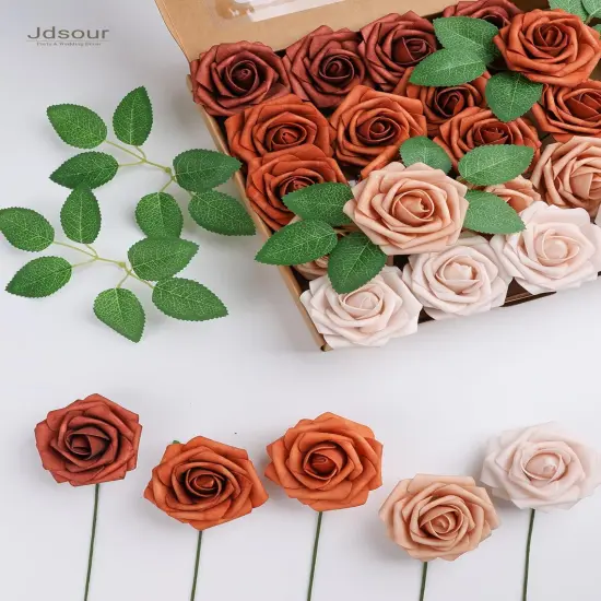 25pcs Artificial Flower Bouquets - Shades of Burnt Orange {2}