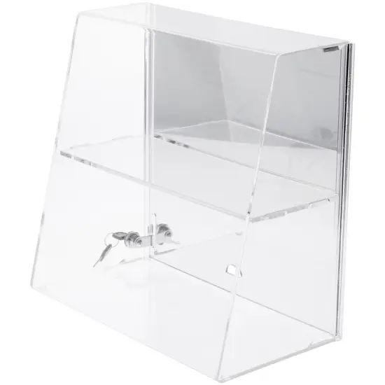 Plymor Clear Acrylic Locking Display Case with Slanted Front and Sliding Back, 1 Flat Shelf (Mirrored) {1}