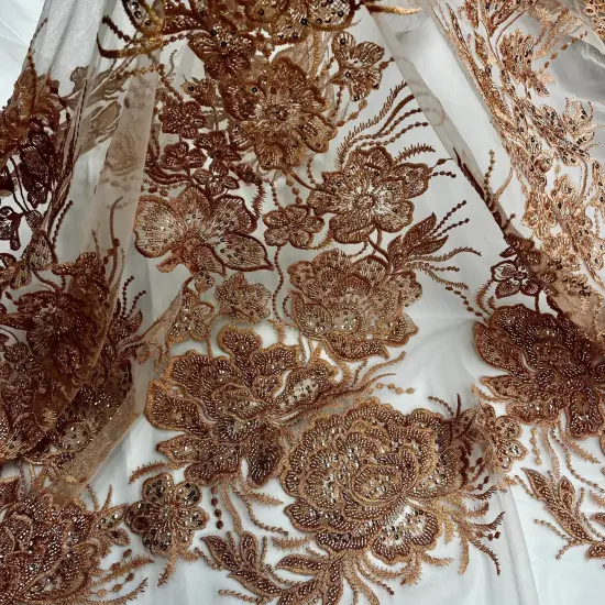 1 Yard Beaded Lace Fabric with Embroidery on 100% Polyester Mesh Net, Elegant Craft & Apparel Fabric (52" Width) White {5}