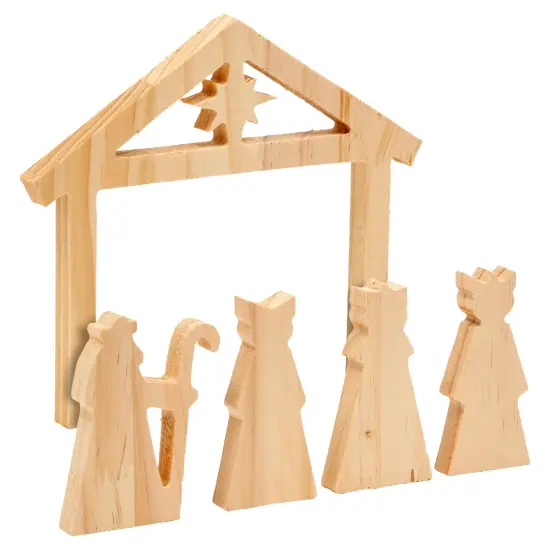 Unfinished Wooden Nativity Scene Set, DIY Christmas Decoration Crafts (11 Pieces) Brown {6}