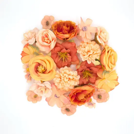 24 Pcs Faux Silk Flowers Heads Fake Rose Daisy Peony(Orange) {1}