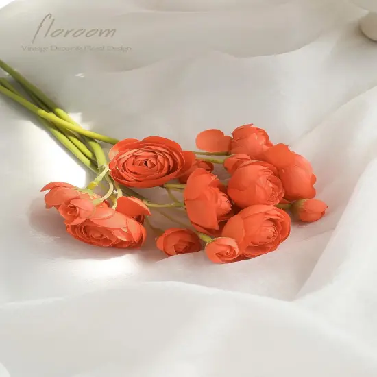 18 Pcs Artificial Burnt Orange Ranunculus Flowers {3}