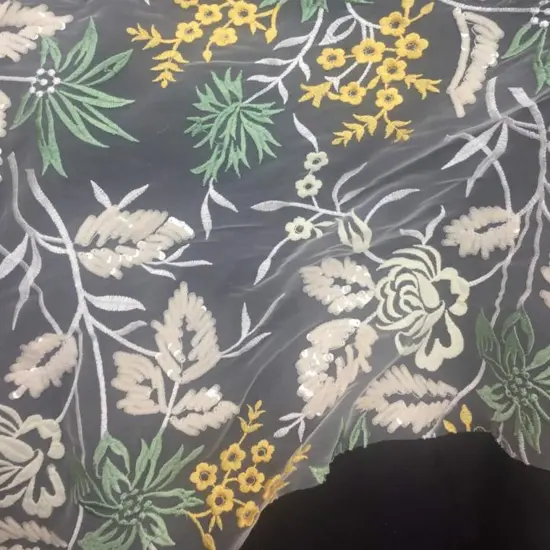 1 Yard Luxury English Net Lace with French Design & Flat Sequins 54 Inches Wide {3}