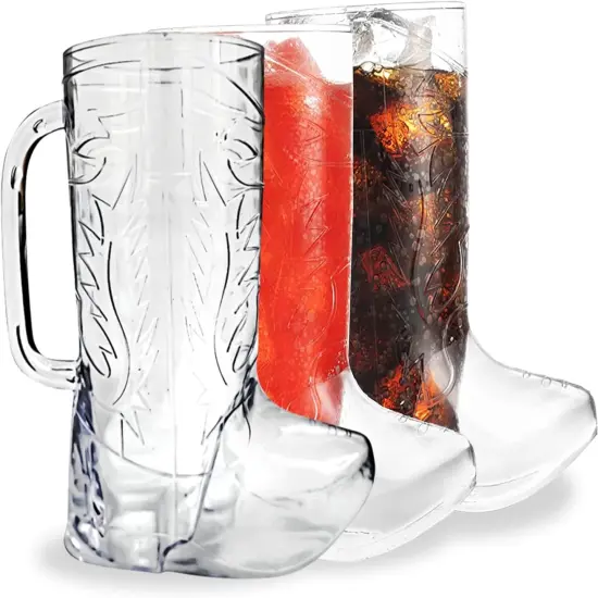 4E's Novelty 10 Pack Cowboy Boot Mugs &ndash; 17 oz Plastic Beer Mugs for Party Supplies {1}
