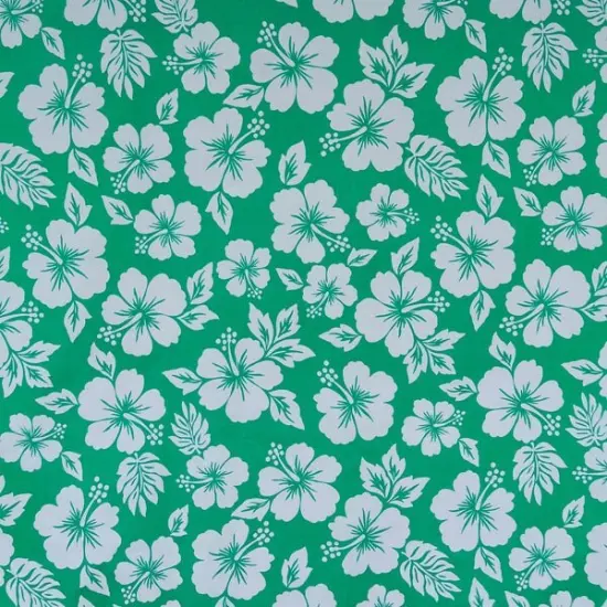 1 Yard Hibiscus Flower Polyester Fabric, 60 Inch Wide Floral Print Material Green {1}