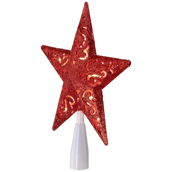 Northlight Lighted Glittered 5 Point Cut-Out Star Christmas Tree Topper - 9.75" -Red - Clear Lights {6}