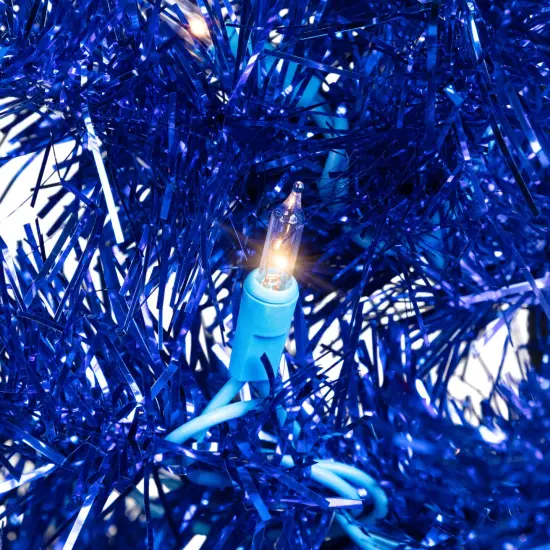 Northlight Pre-Lit Artificial Tinsel Christmas Tree - Blue - 4' - Clear Lights {6}