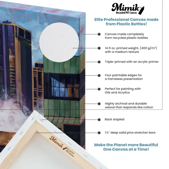 Mimik Recycled Stretched Canvas -Single Canvas - Made from Recycled PET Plastic Bottles - Durable Archival Weave - Triple Acrylic Primed Painting Canvases - 400gsm, 1-1/2 in Deep Pine Stretchers {3}