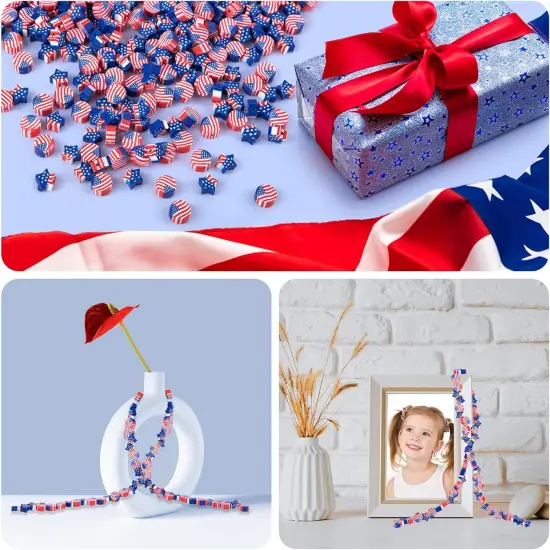 500 Pcs 4th of July American Flag Polymer Clay Patriotic Beads {3}