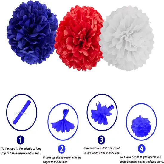 Red, Blue and White Paper Pom Poms Decorations for 4th Fourth of July(12pcs) {3}