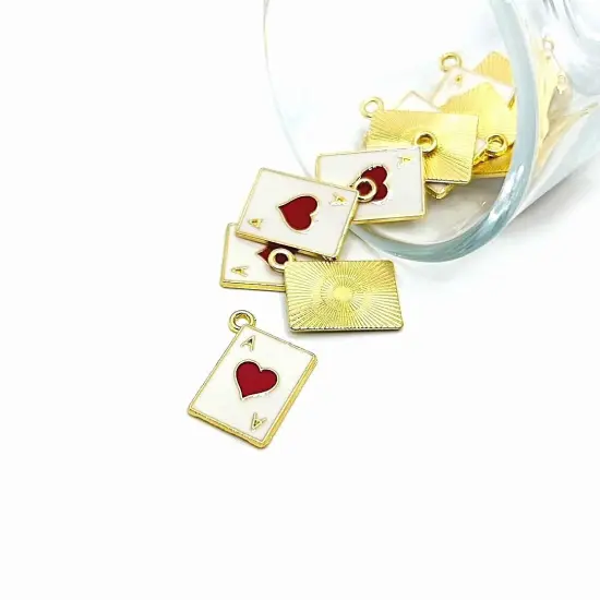 Ace of Hearts Enamel Playing Card Charms, 19x14mm {1}
