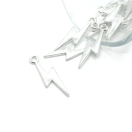 Silver Plated Lightning Bolt Wizard Charms, 29x9mm {1}