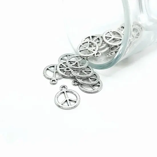 Silver Peace Hippie Charms, 15x12mm {1}