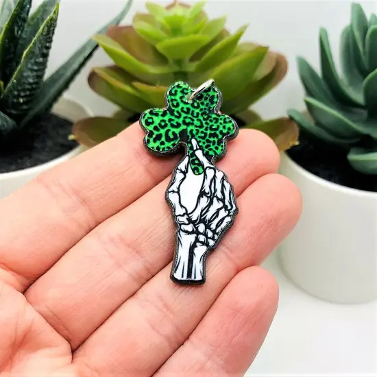 Punk St. Patrick's Day Skeleton Hand Clover Charms, 48x22.5mm {2}
