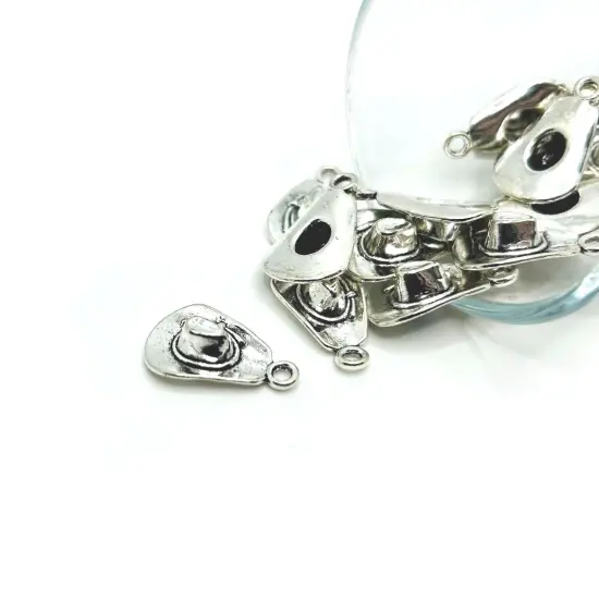 Silver Cowboy Hat Charms, 21x13mm {1}