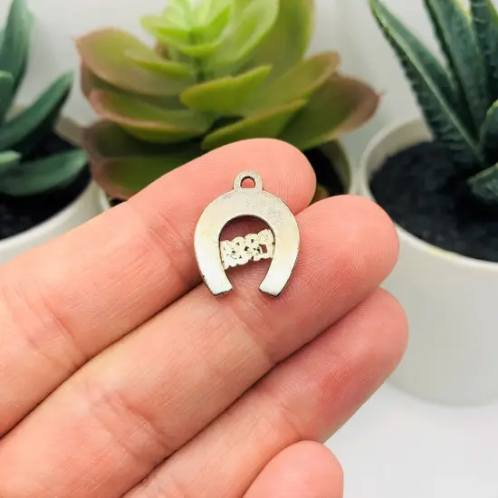 Silver Good Luck Horseshoe Charms, 17x15mm {3}