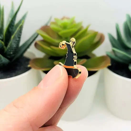 Black Enamel Witch Hat Charms with Skull Tassel, 19x22mm {4}