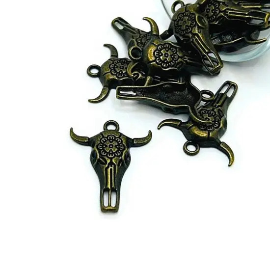 Bronze Cattle Steer Skull Charms, 32x26mm {1}