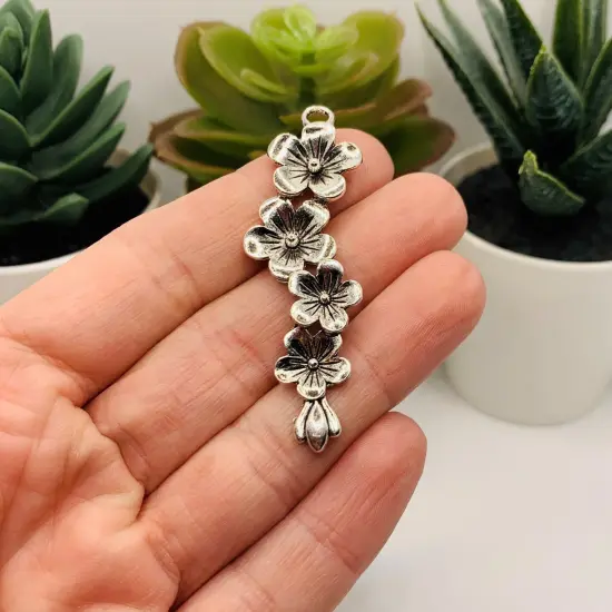 Silver Plumeria Plum Blossom Charms, 57x18mm {2}