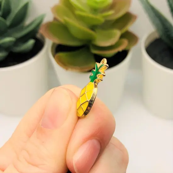 Yellow and Green Enamel Pineapple Charms with Gold Plating, 23x12mm {4}