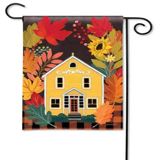 Fall Yellow House Garden Flag 2 Sided Plaid {1}