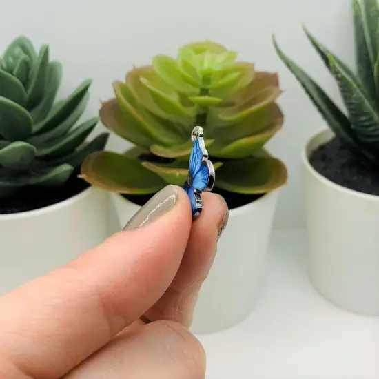 Light Blue Enamel and Silver Butterfly Charms, 14x20mm {4}