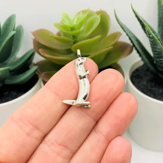 Silver Standing Otter 3D Charms, 26x13mm {4}