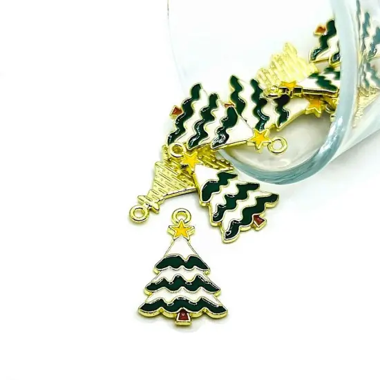 Green and White Enamel Christmas Charms, 24x16mm {1}
