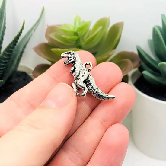 Silver Tyrannosaurus T-Rex 3D Dinosaur Charms, 27x22mm {2}