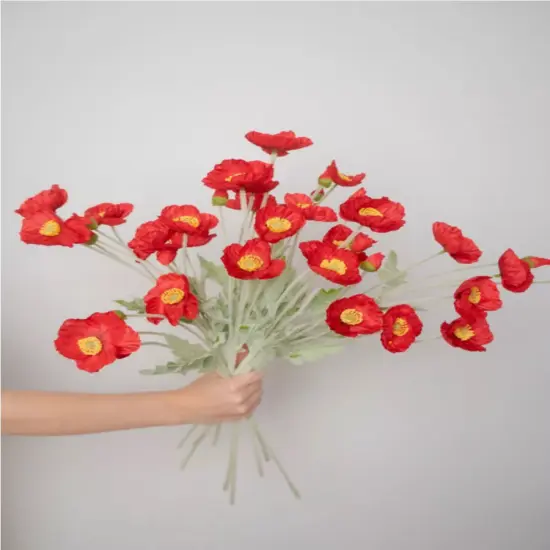 Artificial Poppy Silk Flowers Faux Poppy Flower Stems for Wedding Party Table Centerpiece Arrangement Red {1}