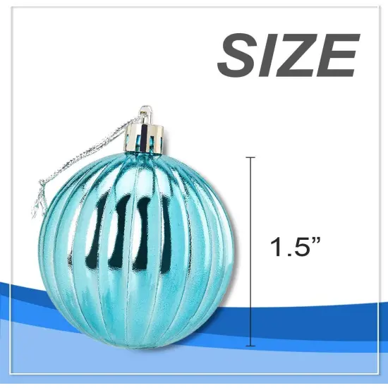 Mini Glitter, Mirror Shatterproof Christmas Tree Ball Ornaments (Teal, Silver, 1.5 in, 48 Pack) Blue {2}