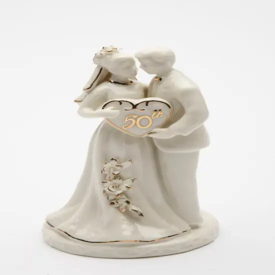 50th Anniversary Milestone-The Golden Wedding Anniversary-Hand Crafted Ceramic Cake Topper with Golden Accents, Anniversary Décor, Anniversary Party Gift, 50th Celebration {4}