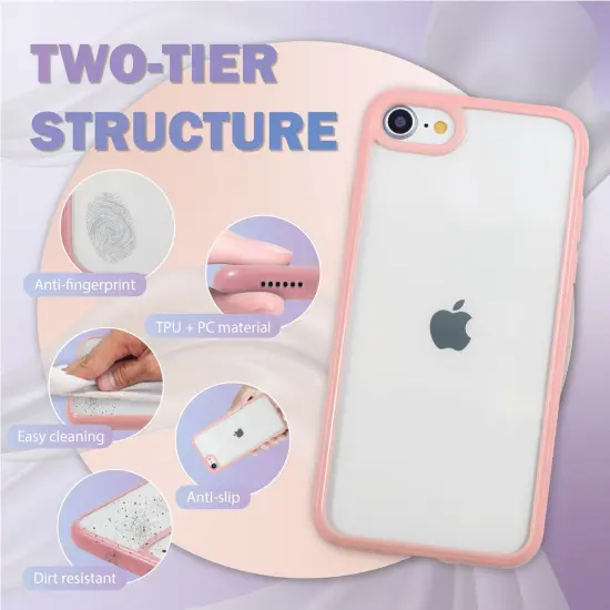 Crystal Clear Case For iPhone SE 2020 (2nd Gen), Color Raised Edge Ultra Thin Slim Shell Protective Cover Pink Bumper, by Insten {3}