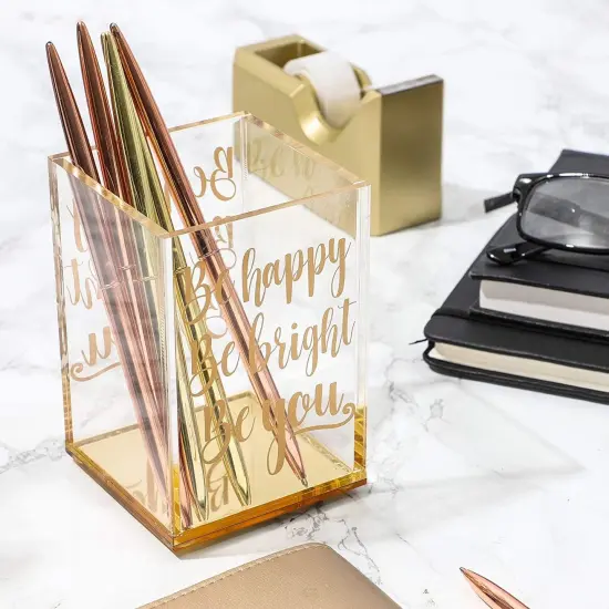 Gold and Clear Acrylic Pen Holder with Inspirational Quotes (2.95 x 4.45 In) {3}
