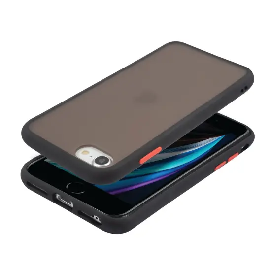 Translucent Matte Case For iPhone SE 2020 (2nd Gen), Hybrid Hard Back Soft Edges TPU Full Body Cover Black/Red, by Insten {7}