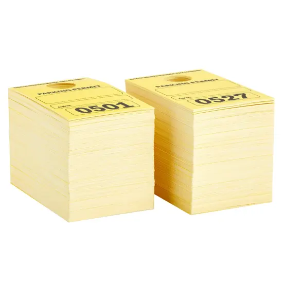 500 Pack Parking Permit Hang Tags, Parking Passes Numbered 501-1000 for Car Mirrors, Events (Yellow) {5}